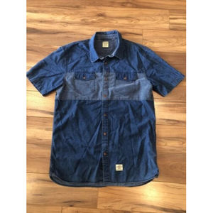 Vans Two Tone Blue Button Up short sleeve collared shirt Sz Large
